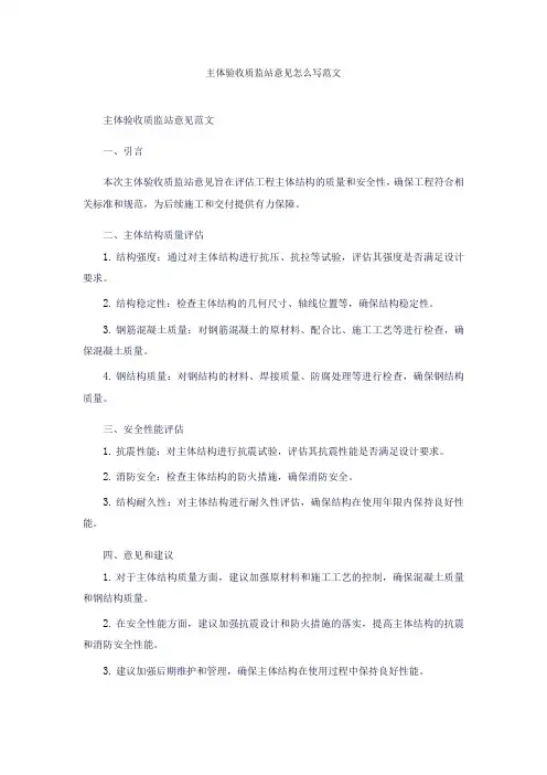 主体验收质监站意见怎么写范文