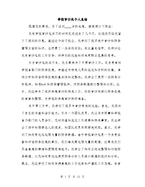 学校审计处个人总结（五篇）