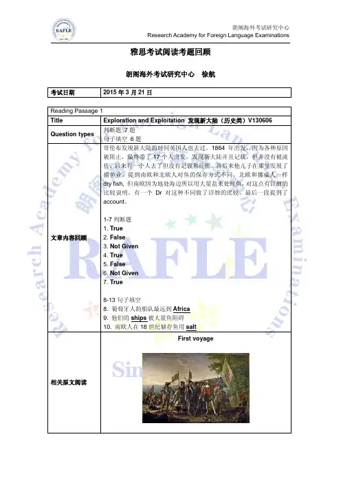 2015年03月21日雅思阅读考题回顾