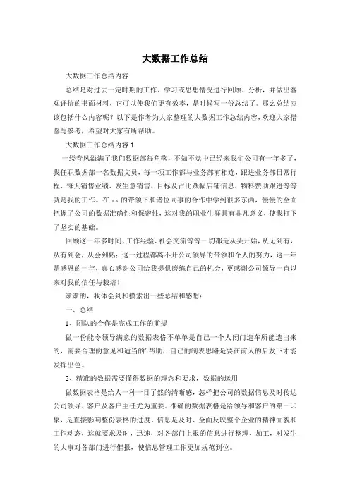 大数据工作总结