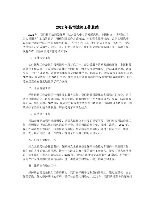 2022年县司法局工作总结
