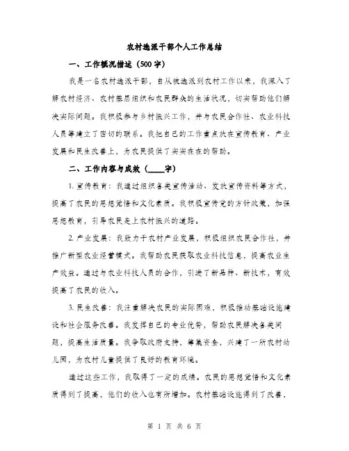 农村选派干部个人工作总结（2篇）