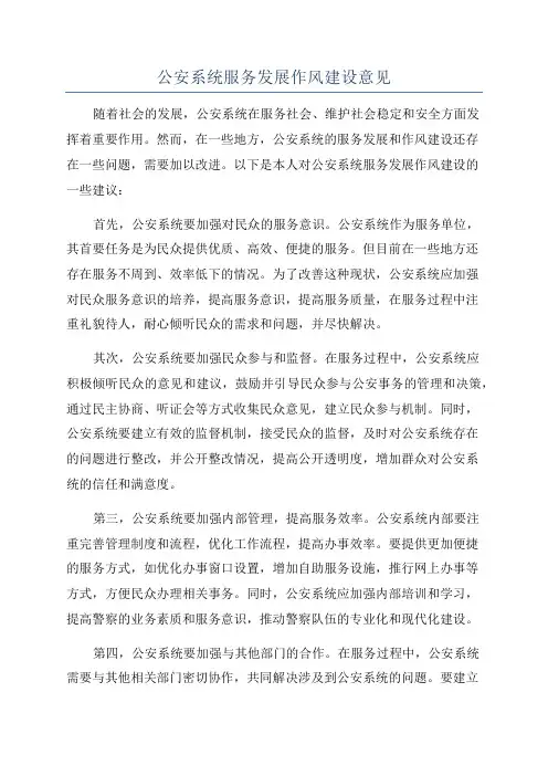 公安系统服务发展作风建设意见