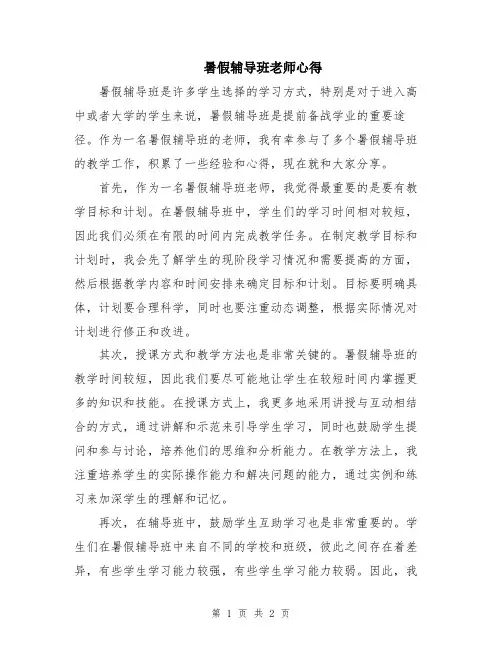 暑假辅导班老师心得