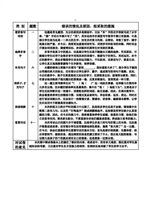 小学语文二年级半期质量分析表