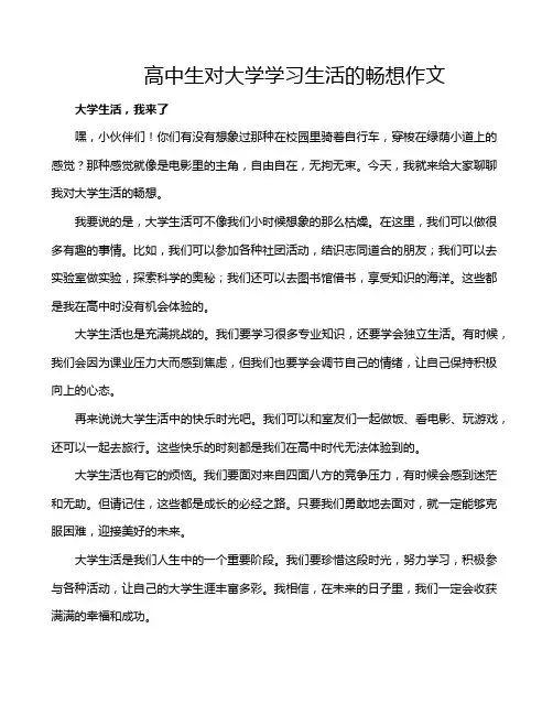 高中生对大学学习生活的畅想作文