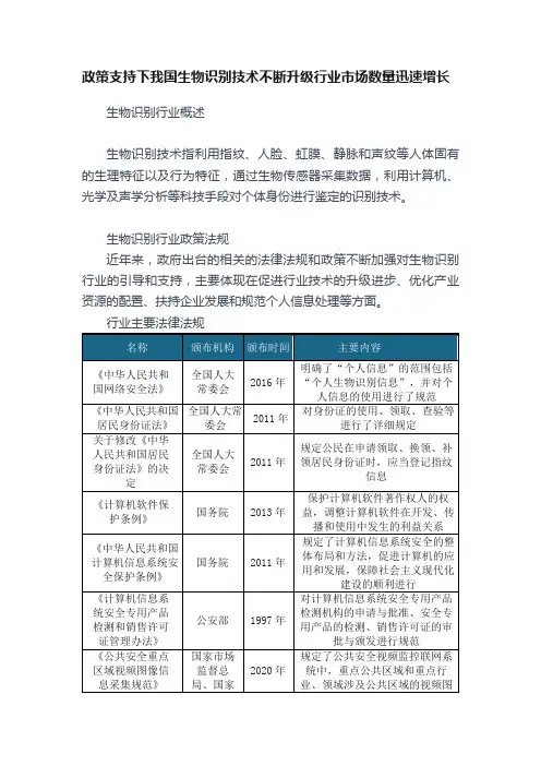 政策支持下我国生物识别技术不断升级行业市场数量迅速增长