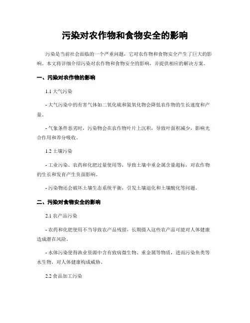污染对农作物和食物安全的影响