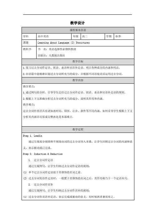 Unit2IconicAttractionsLearningAboutLanguage语法教学设计-