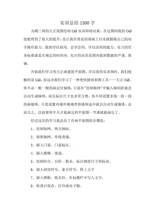 天正筑图绘制实训总结1500字