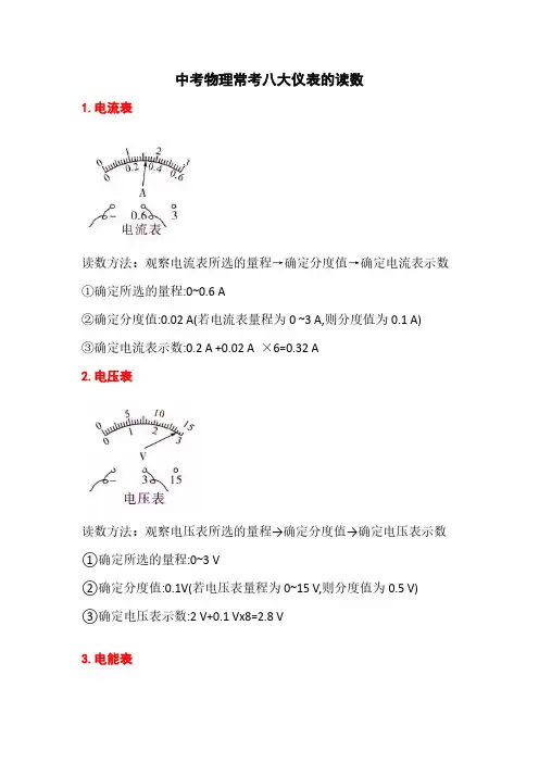 中考物理常考八大仪表的读数