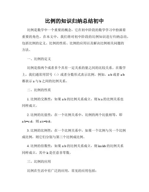 比例的知识归纳总结初中