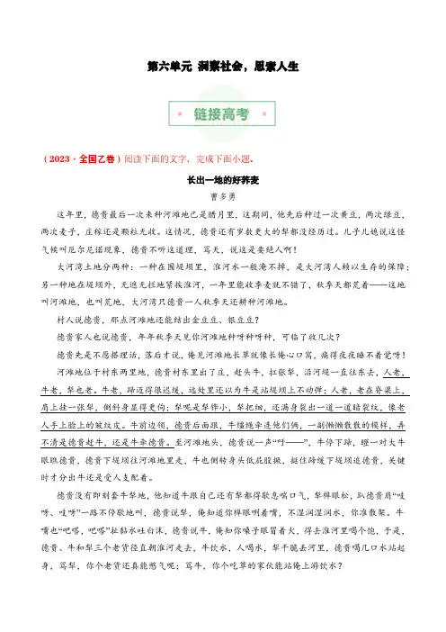 专题06：洞察社会,思索人生(链接高考+同文异题)-2023-2024学年高一语文下册单元主题阅读