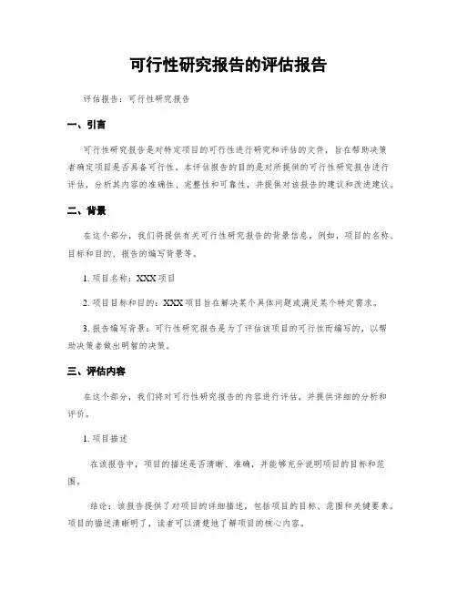 可行性研究报告的评估报告
