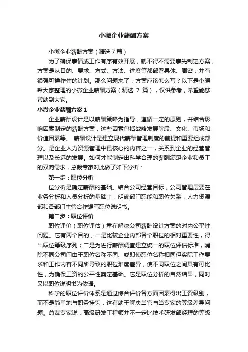 小微企业薪酬方案（精选7篇）