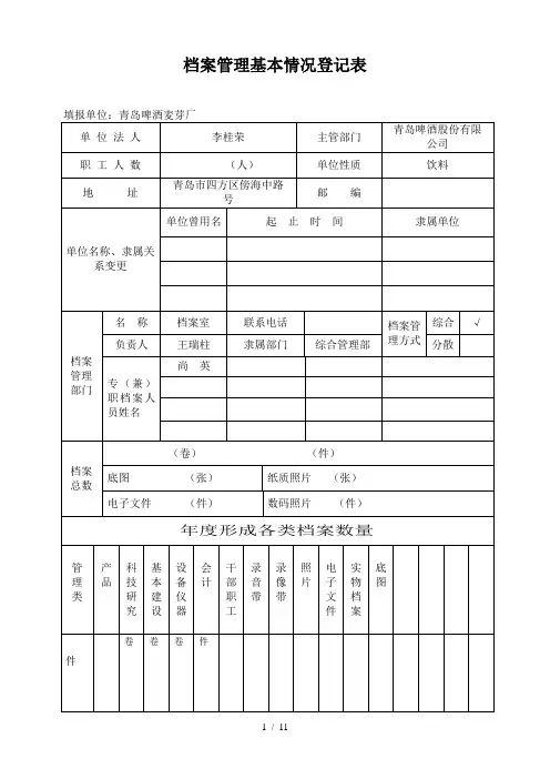 档案管理基本情况登记表