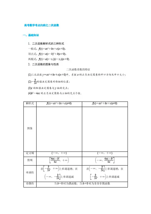 高考数学考点归纳之二次函数