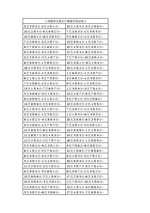 小学数学元角分计算题1