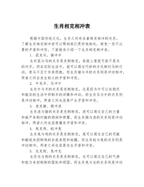 生肖相克相冲表