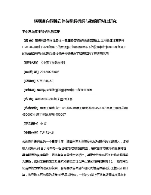 横观各向同性岩体位移解析解与数值解对比研究