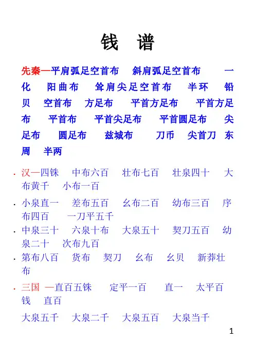 各朝代古钱币名称