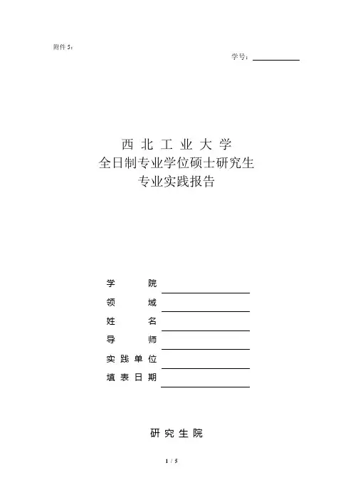 西北工业大学 全日制专业学位硕士研究生 专业实践报告