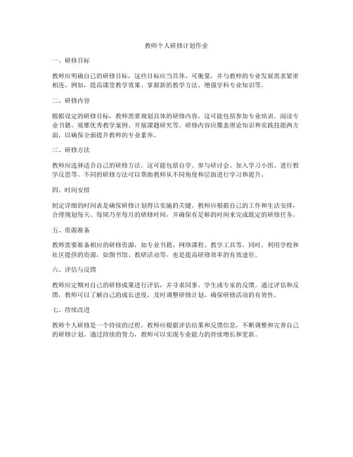 教师个人研修计划作业