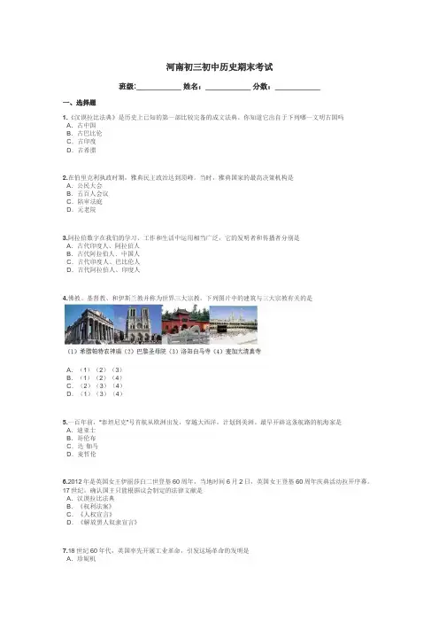 河南初三初中历史期末考试带答案解析
