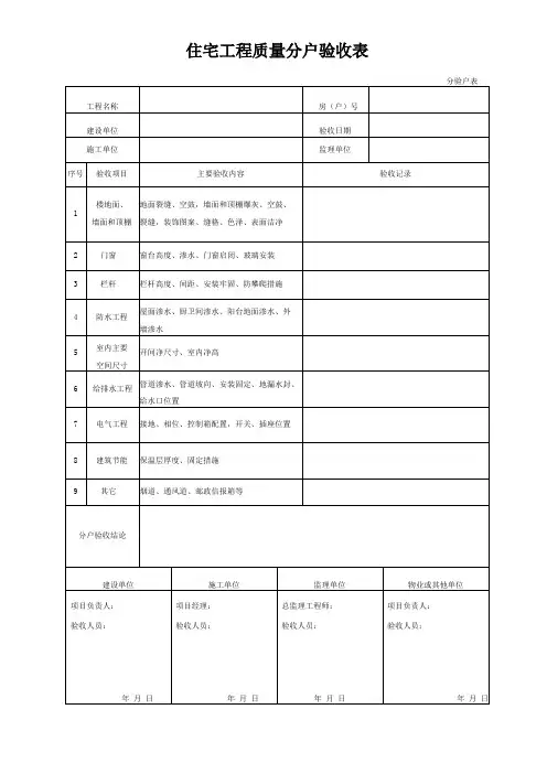 全套分户验收资料表格