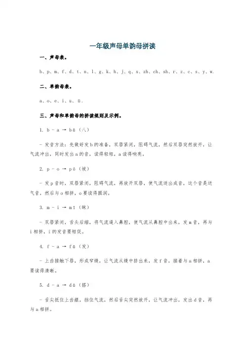 一年级声母单韵母拼读