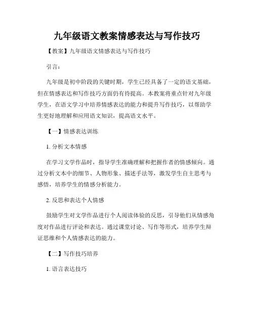九年级语文教案情感表达与写作技巧