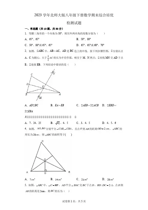 2022—2023学年北师大版八年级下册数学期末综合培优检测试题