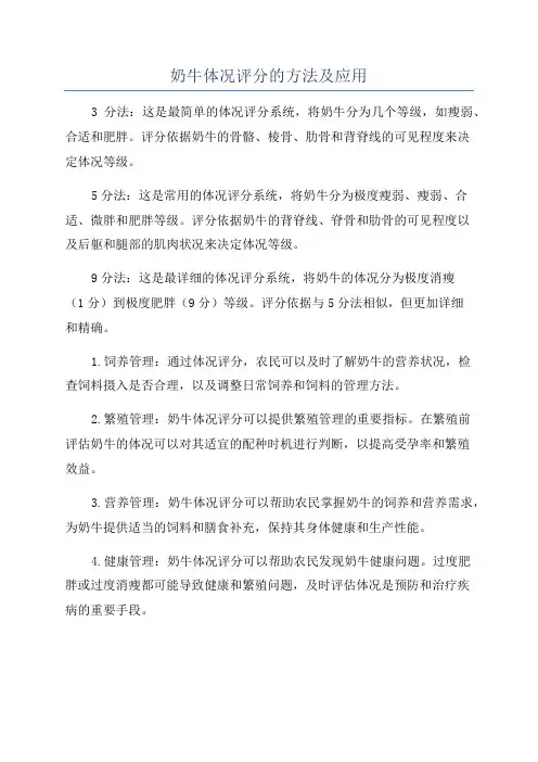 奶牛体况评分的方法及应用