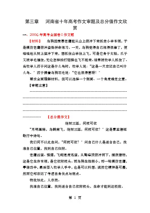 高考语文议论文写作技巧入门第三章河南省作文审题及满分作文欣赏