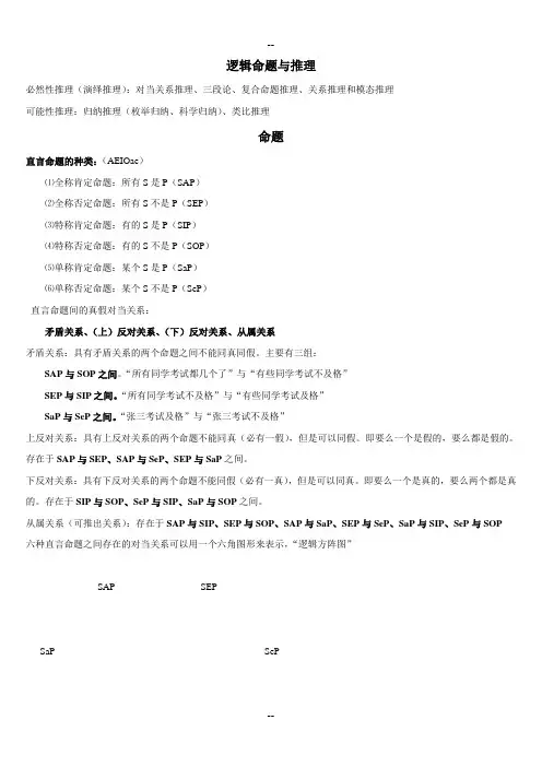 逻辑判断推理中常用的逻辑公式