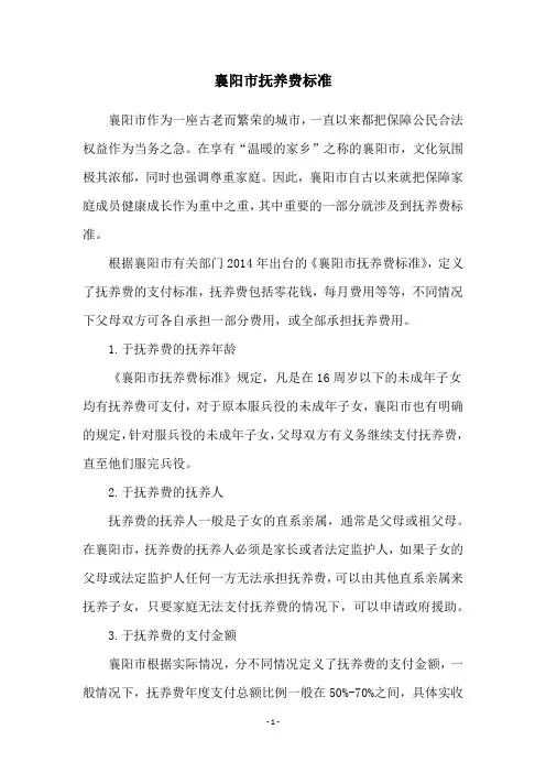 襄阳市抚养费标准