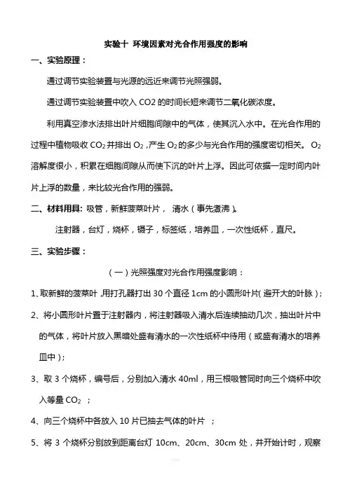 10实验报告环境因素对光合作用强度的影响