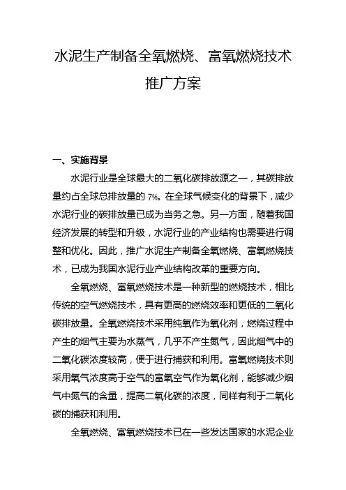 水泥生产制备全氧燃烧、富氧燃烧技术推广方案(一)