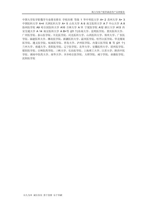 中国大学医学影像学专业排名排名