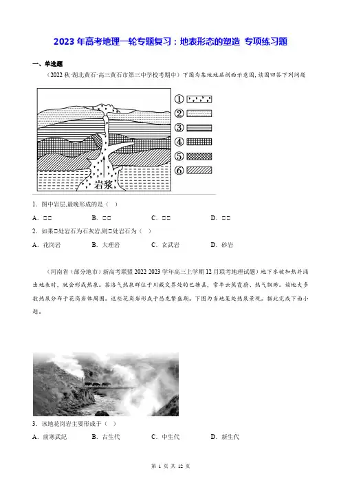2023年高考地理一轮专题复习：地表形态的塑造 专项练习题(Word版,含答案)