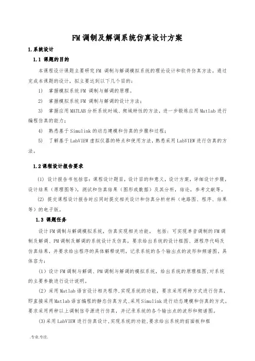 FM调制与解调系统仿真设计方案