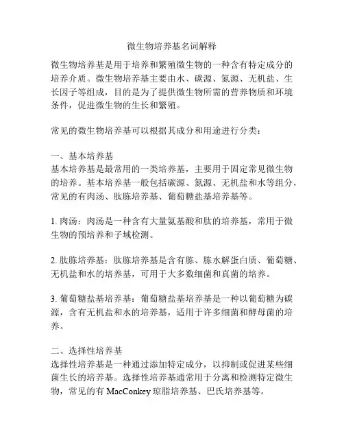 微生物培养基名词解释