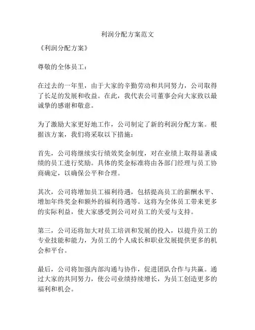 利润分配方案范文