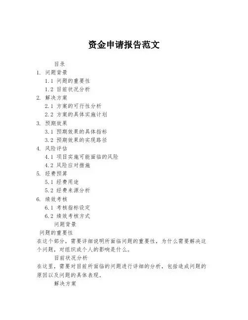 资金申请报告范文
