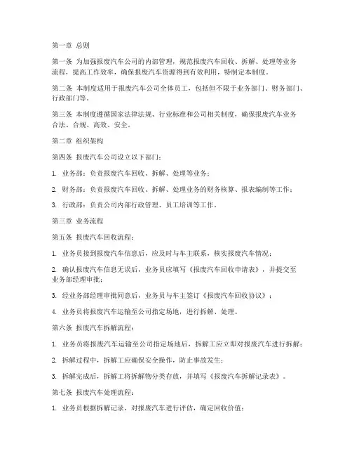 报废汽车公司内部管理制度