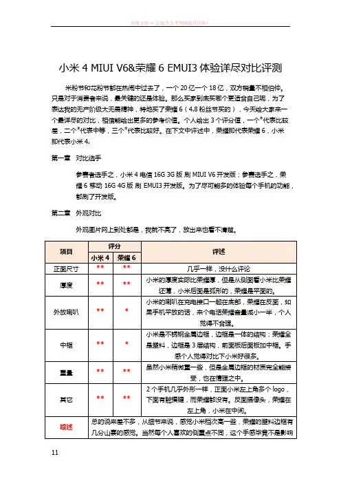 小米4miuiv6荣耀6emui3体验详尽对比评测