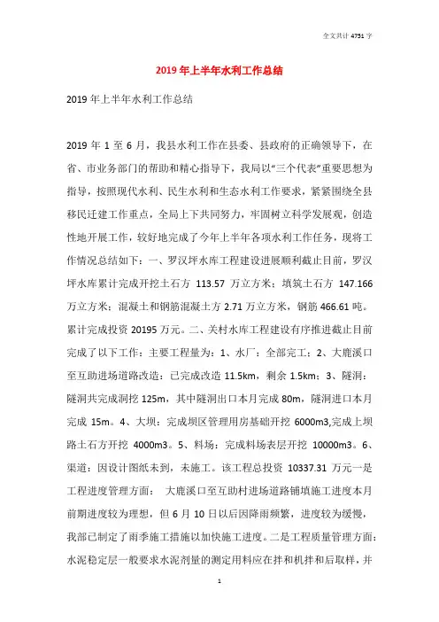 2019年上半年水利工作总结