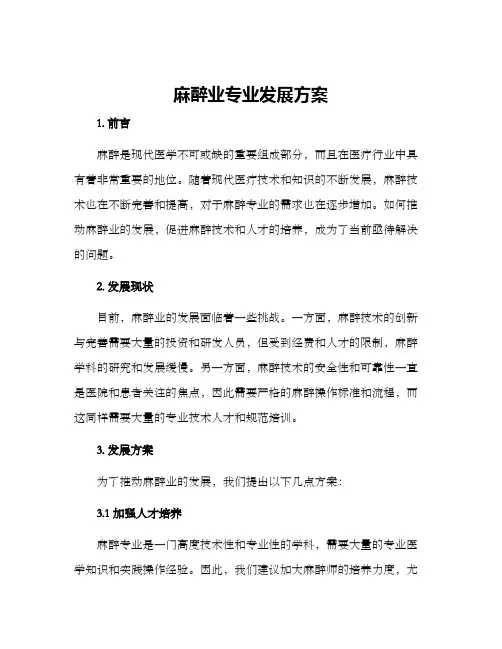 麻醉业专业发展方案