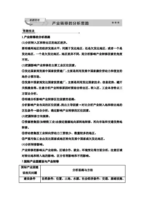 2025年高考地理一轮复习61第十五章答题规范产业转移的分析思路