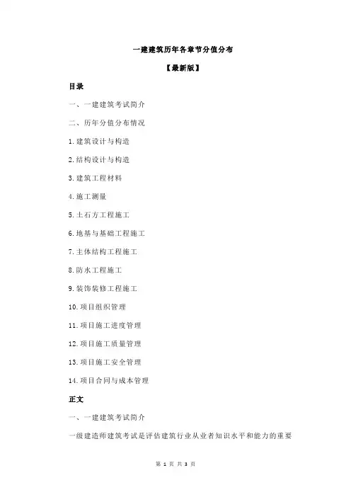 一建建筑历年各章节分值分布